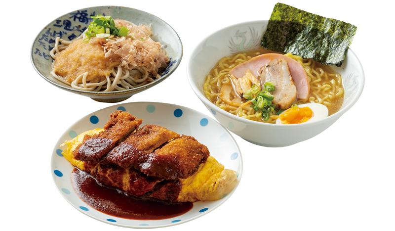 越前おろしそば、ボルガライス、たけふ駅前中華そばのセット