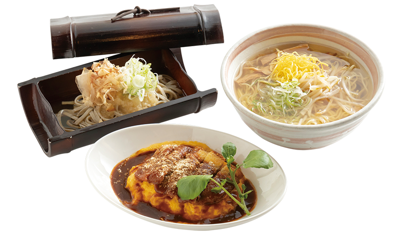 越前おろしそば、ボルガライス、たけふ駅前中華そばのセット