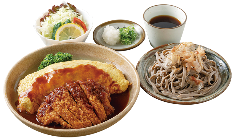 越前おろしそば、ボルガライス、サラダのセット